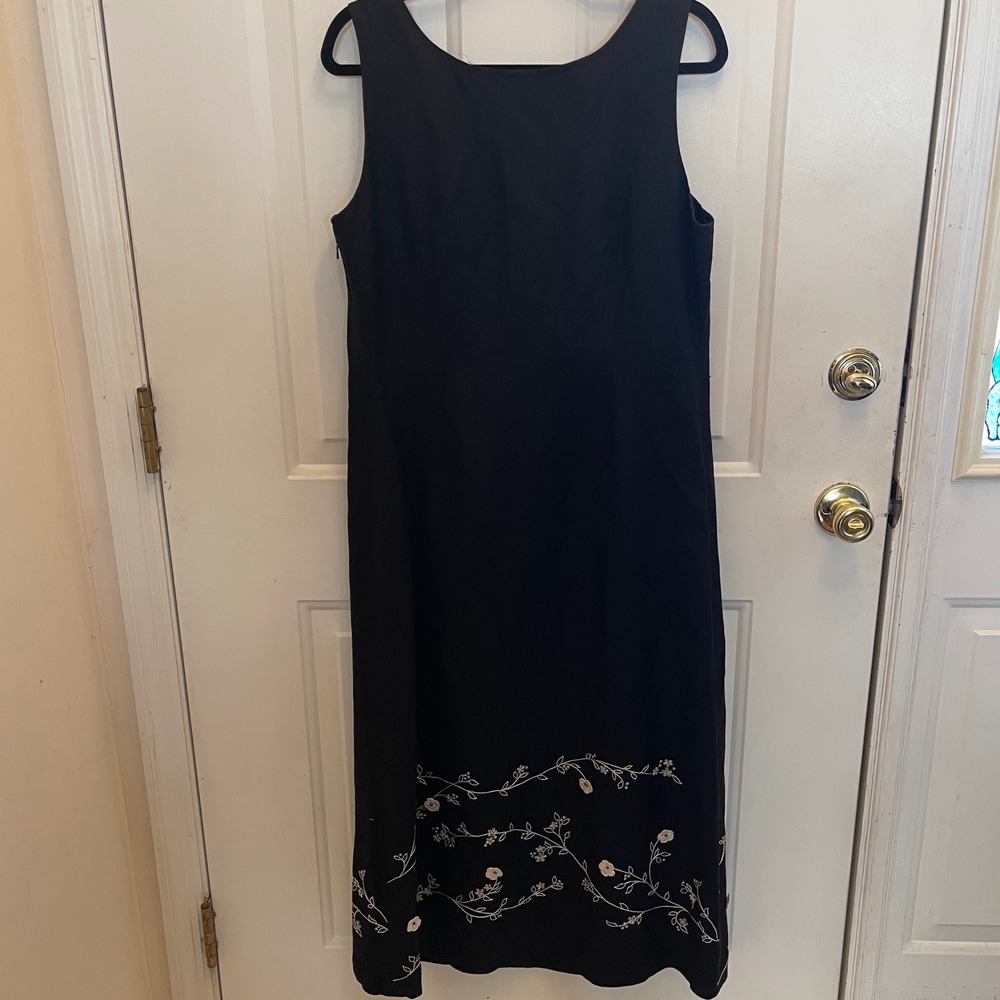 Kenar Black Linen Blend Floral Embroidered Sheath Dress 12 Beach Resort Dress - Picture 5 of 8